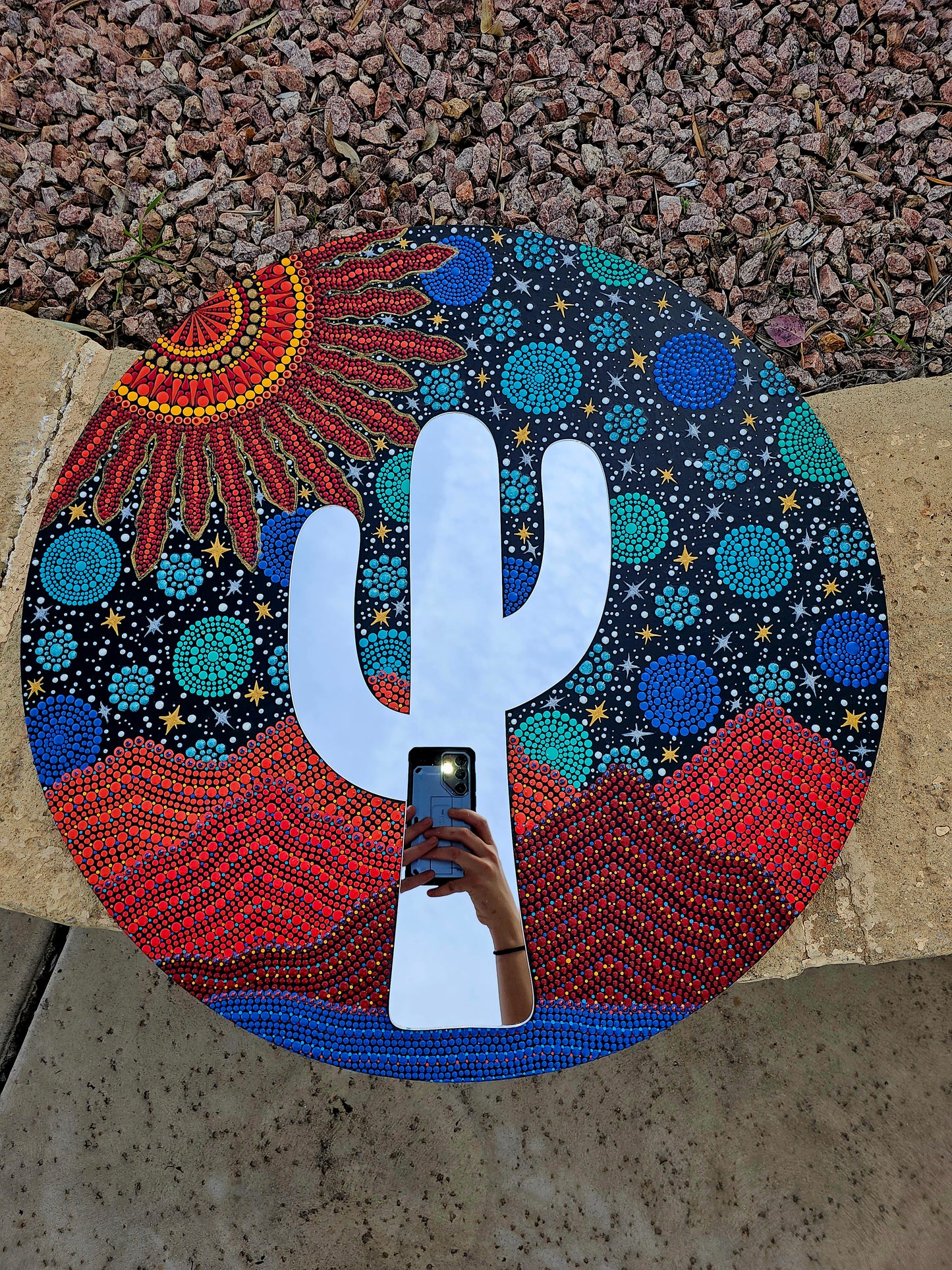 24" Cactus Mirror Landscape Painting