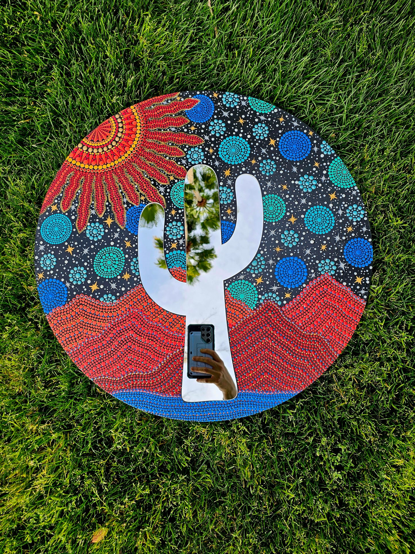 24" Cactus Mirror Landscape Painting