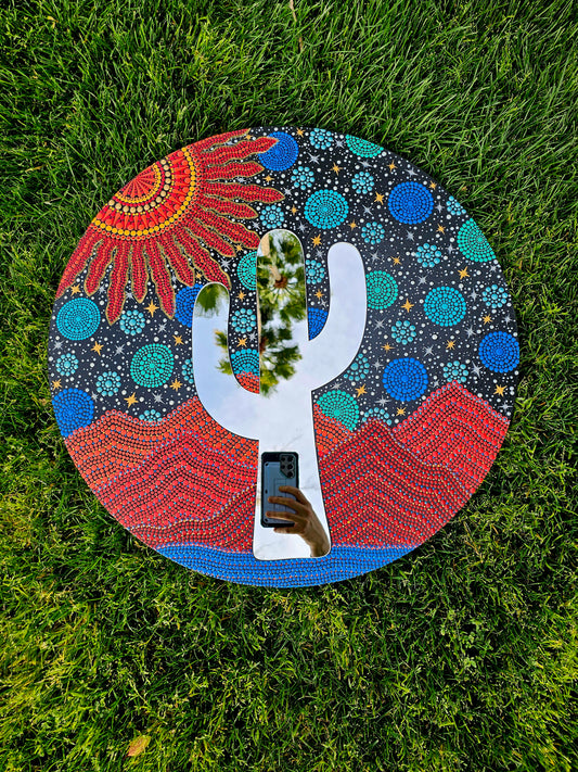 24" Cactus Mirror Landscape Painting