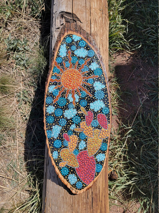 Prickly Pear Cactus on Wood